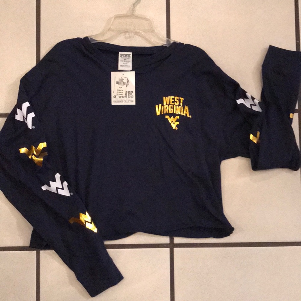 West Virginia mountaineers crop LS tee VS  pink